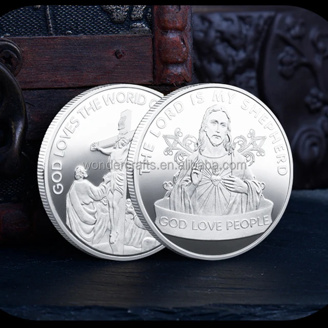 WD Wholesale Papistry Christian Cross Gold God Lord Coin Catholicism Jesus Christ Crucifix Religion Commemorative Coins