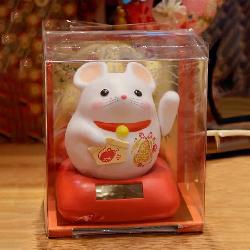 Solar car decoration Zodiac rat Automatic wave lucky ornament enrolls cute girl doll manufacturers direct sales