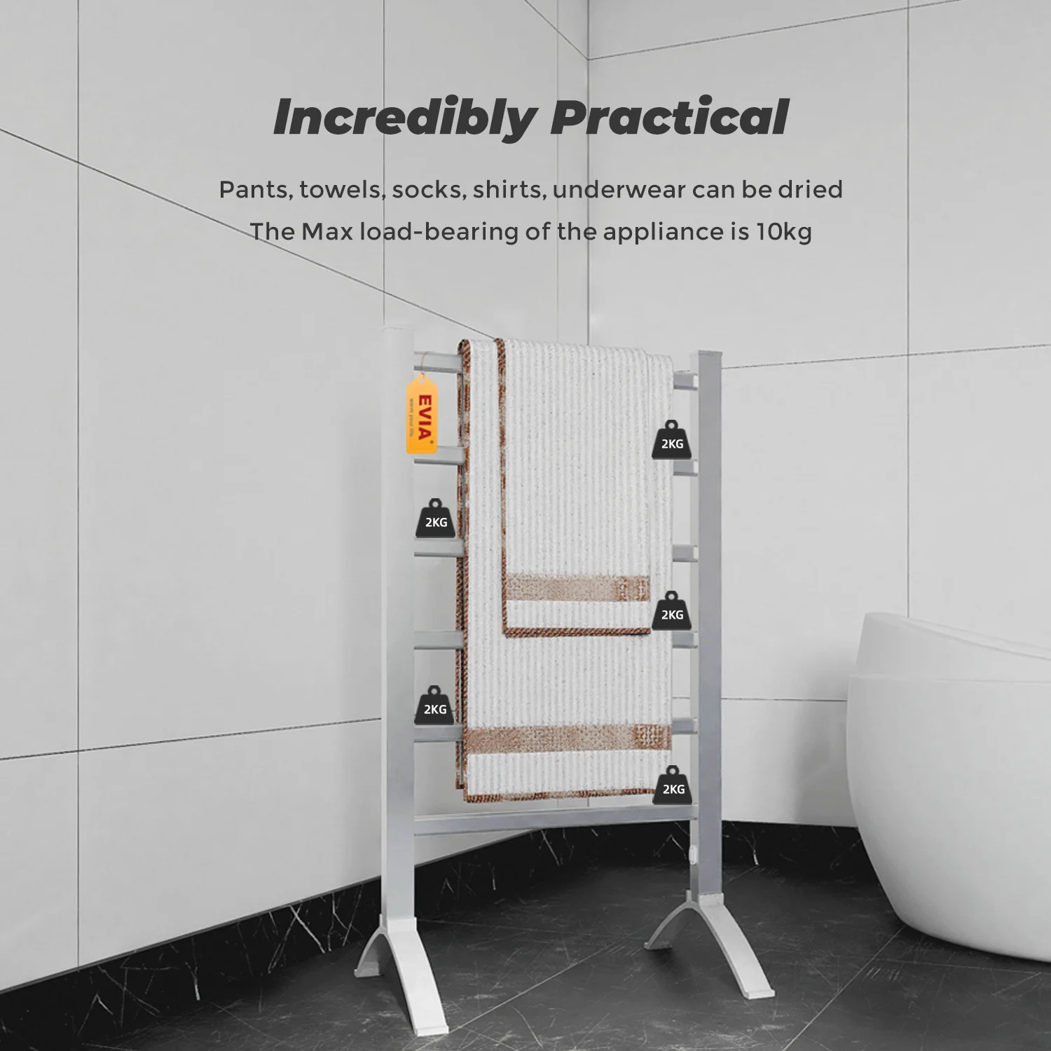 EVIA Factory 2 in 1 OEM Wall Mounted Heated Towel Rail Freestanding Electric Clothes Dryer Rack