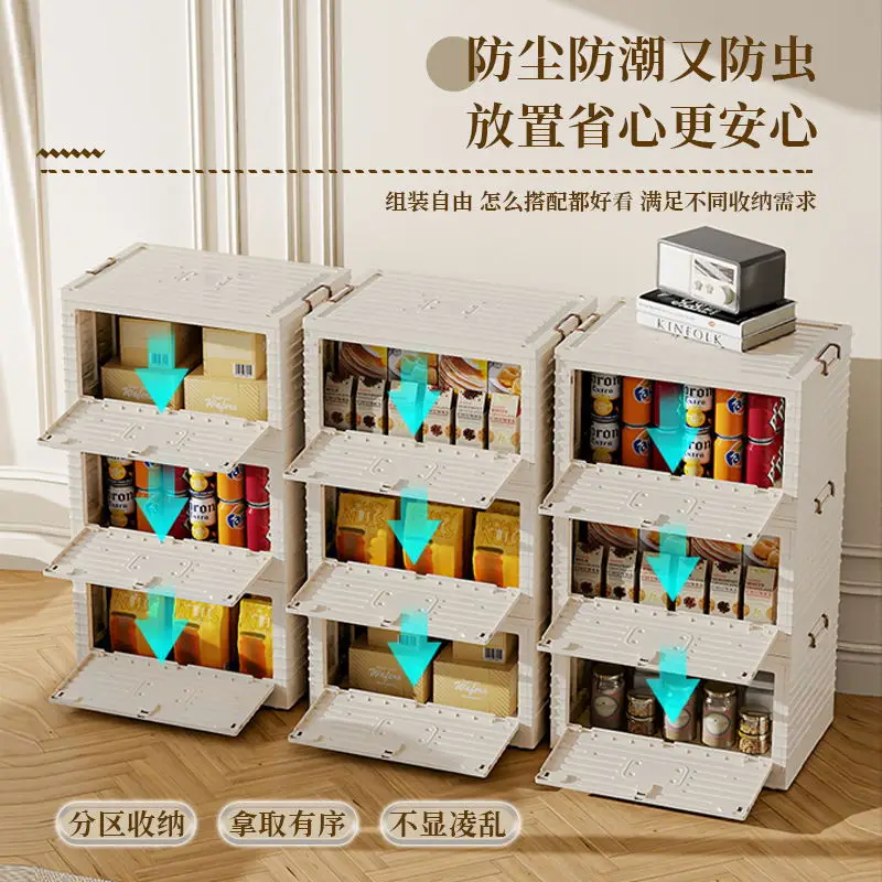 Stacking Foldable Plastic Storage Box Modern Rectangle Design Plastic Foldable Storage Box Side Open Folding Cabinet