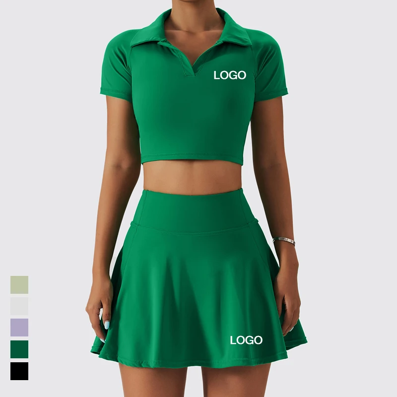 Голый теннис юбка комплект дышащие футболки-поло 2 в 1 Теннисная юбка добавить логотип для женщин фитнес Гольф подходят для ношения на улице, спортивная одежда