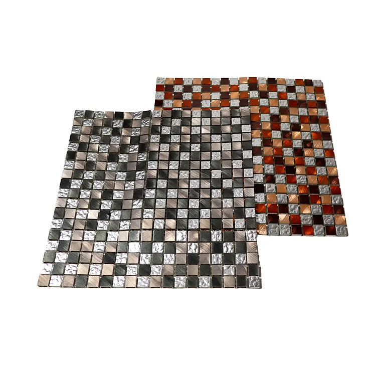 Customized Design Aluminum Alloy Brown Mix Crystal Glass And Metal Mosaic Tile