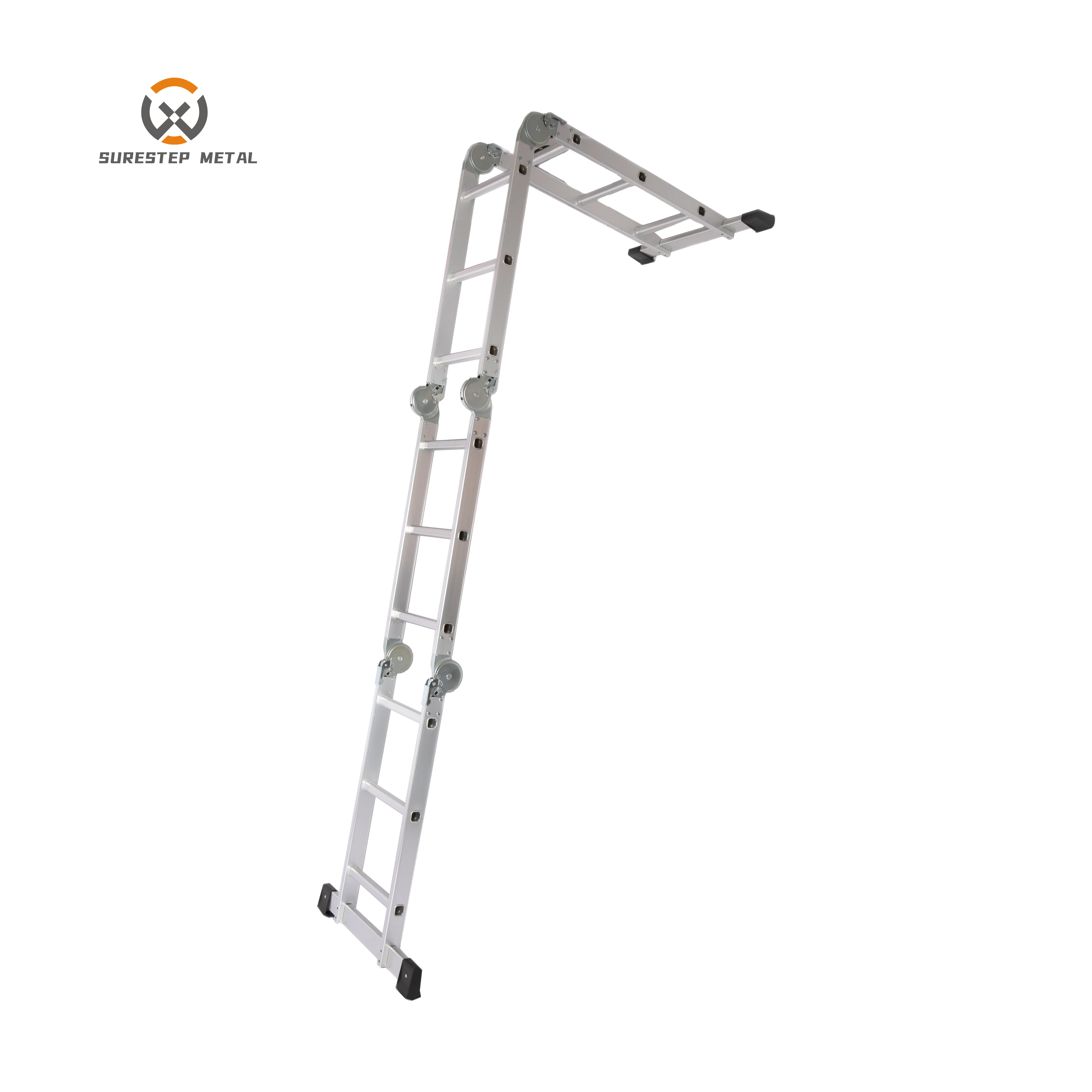 Surestep 4*4 & 16 Steps Lightweight Folding Multi-Function Aluminum Joint Stairs & Ladder With Safety Platform