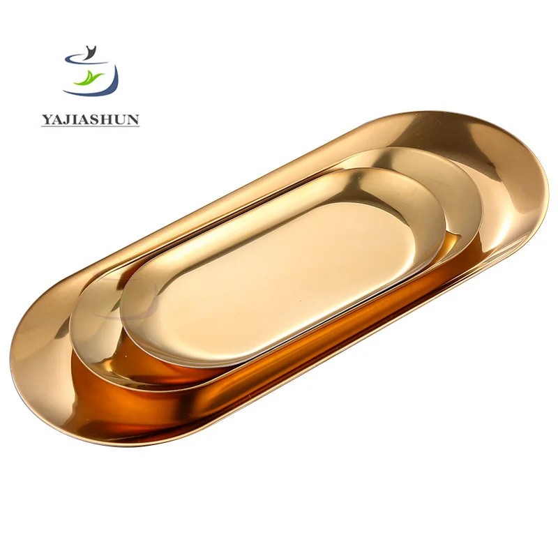 Custom Food Grade Metal Small Serving Tray Food Dinner Dishes Stainless Steel Dish Plate Food Tray Plate Oval Plate