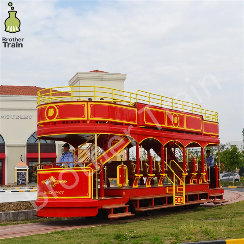 Double Deck Tracked Trolley Electric Trackless Train Electric Amusement Park Train Modern Bus Double Decker Tram For Tourism
