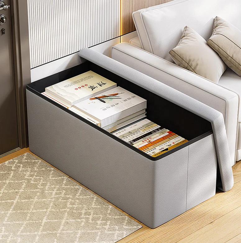 Basic Grey Space-Saving Collapsible Chair Bench Storage Ottoman Seat for Shoes Cabinet Storage Garage Work Bench Bedside