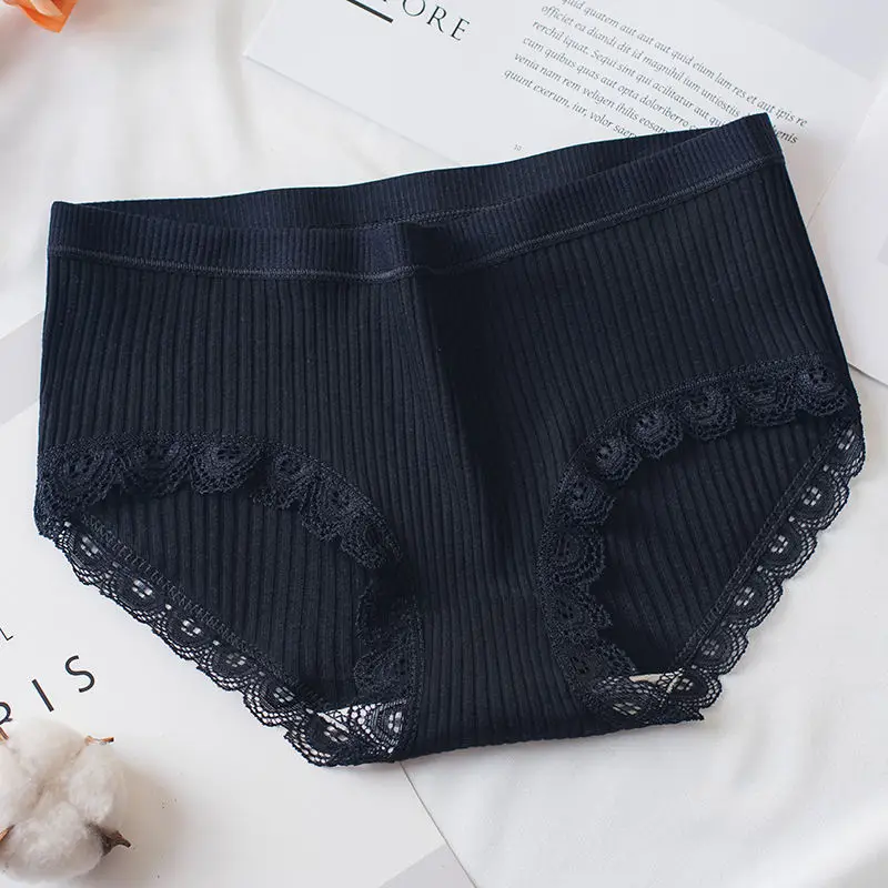 
Algodon comfortable lady undies with lace leg middle waist ribbed women panty 