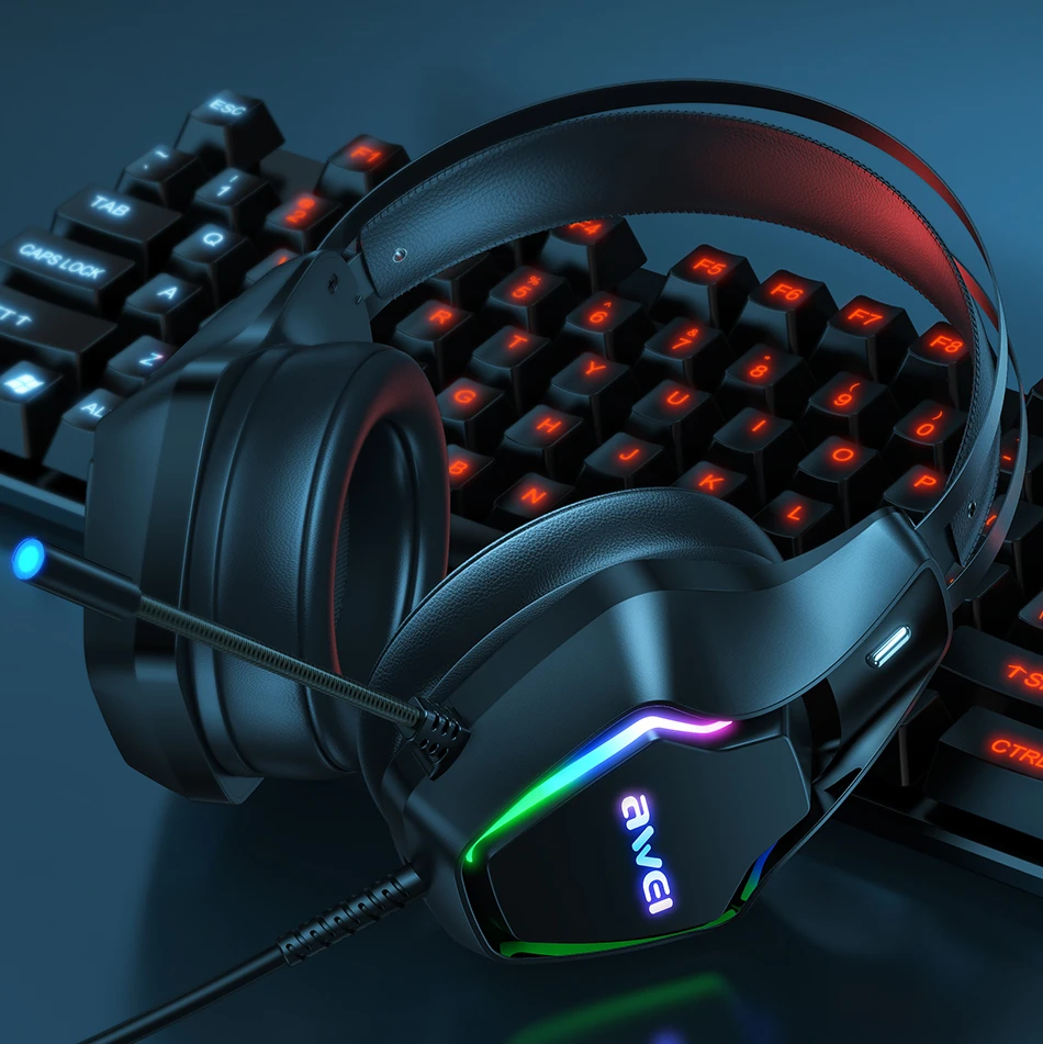 Наушники-вкладыши AWEI Новое поступление GM-1 проводной повязка gaming headset классные RGB светодиодные фонари 50 мм подвижных катушек e экстремальных видов спорта Наушники Накладные наушники