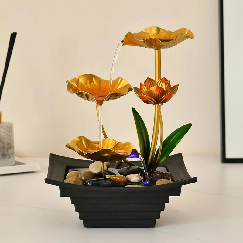 LATEST DESIGNS NEW PRODUCTS Tabletop Fountains Indoor Lotus Leaf Relaxation Fountains square base Table Decoration  OFFICE DECOR