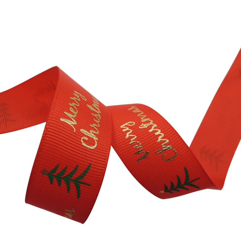Custom  Christmas Grosgrain ribbon Printed logo Merry Christmas Ribbon For Gift package