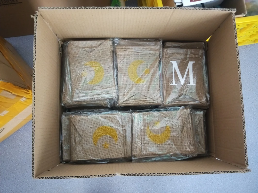 Eid Mubarak Decoration Moon and Star Ramadan Home Mantel Fireplace Decoration Jute Burlap Eid Mubarak Banner