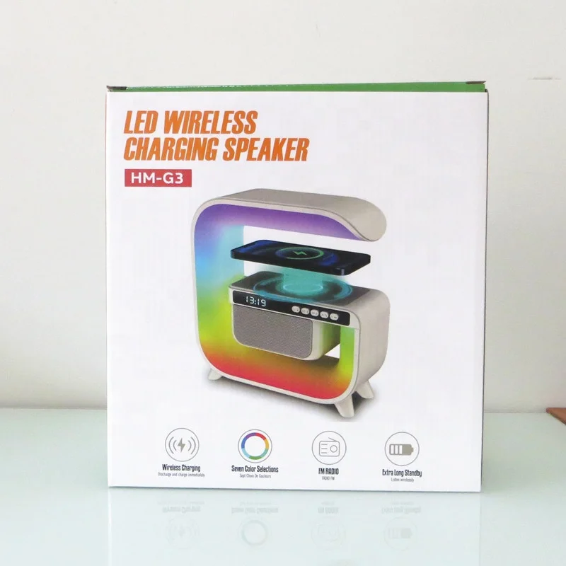 Lonvel Desk Table Magnetic Speaker G3 15w Atmosphere Lamp LED Light Alarm Clock Universal Fast Qi G 3 in 1 Wireless Charger