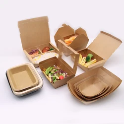 Custom eco disposable kraft restaurant chinese noodle packaging chicken togo containers take away lunch packing paper food box