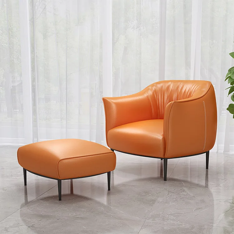 
House Room Sofa Furniture Nordic Design Orange Lazy Leather Accent Lounge Modern Single Leisure Chair Sofa Manufacturers 