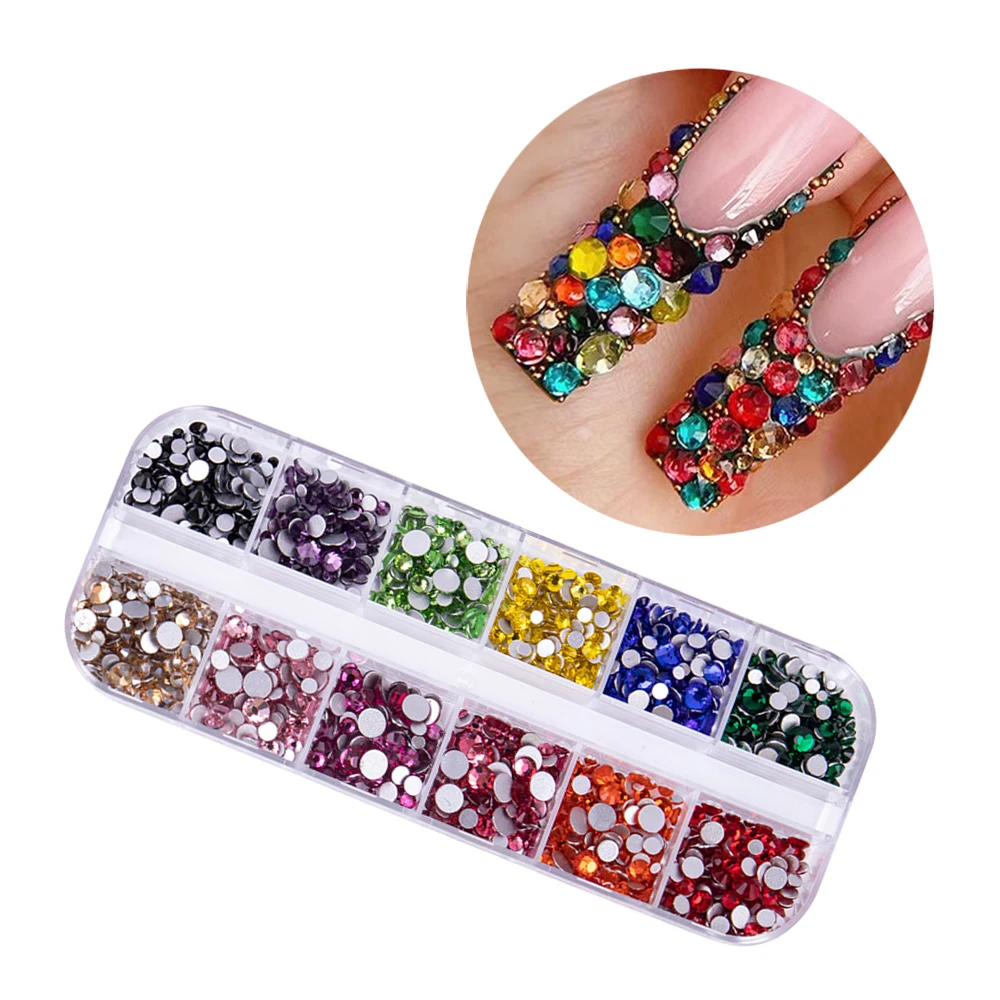 BIN hot selling Box packing Crystal flatback Nail Art Rhinestone Flat Bottom round Shape DIY Stone Nail Art 3D Decoration