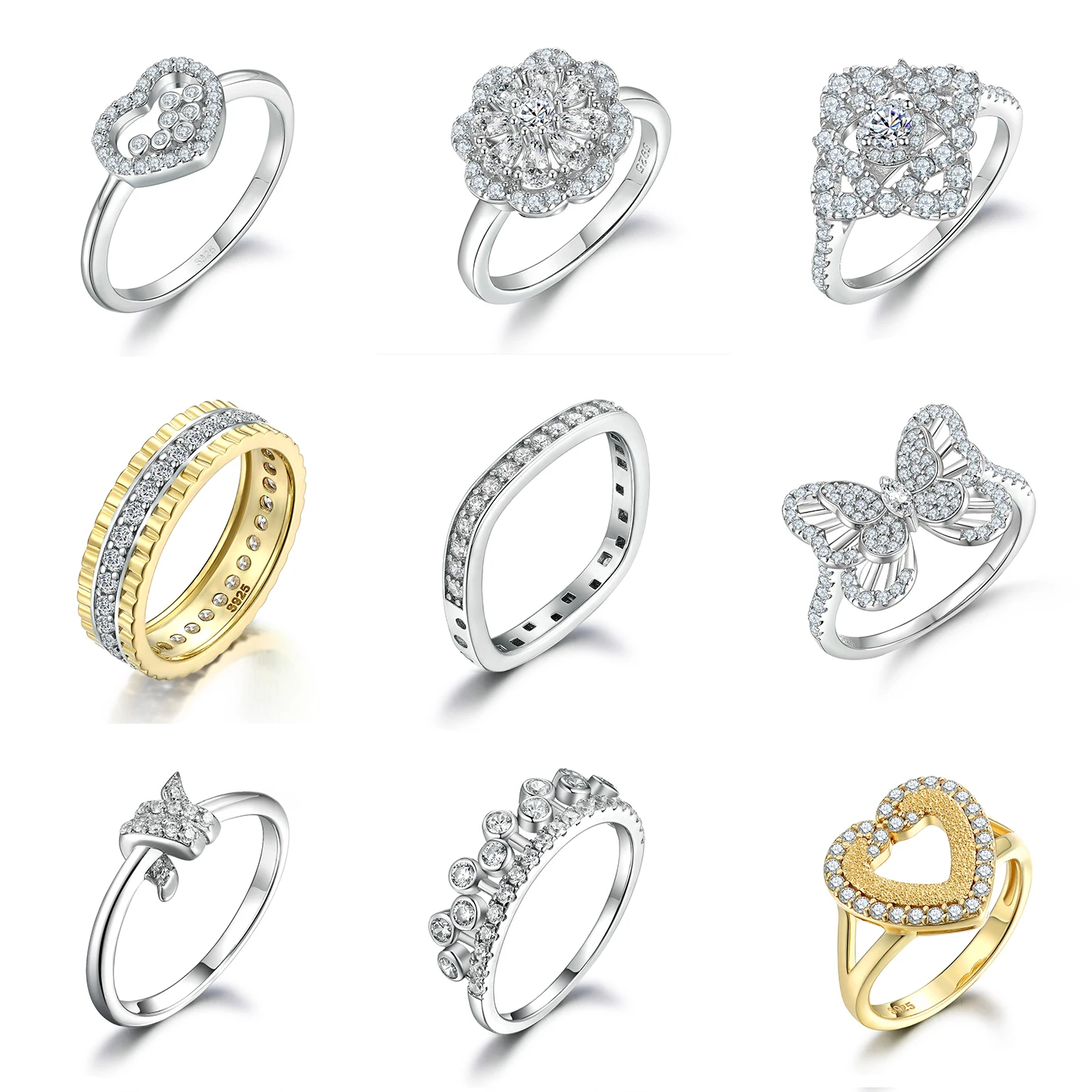 Custom Silver Jewelry Women heart Rings 925 Cubic Zirconia Non Fade Engagement Wedding Rings