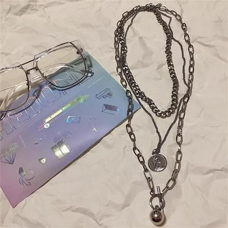 Jewelry Set Layered Coin Pendant Statement Chunky Chain Necklace for Women Man
