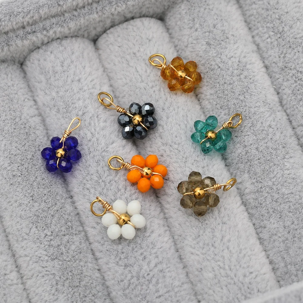 20Pcs Fashion Stainless Steel Crystal Glass Flower Charms Pendants For DIY Anklet Materials Bracelet Supplies Jewelry Findings