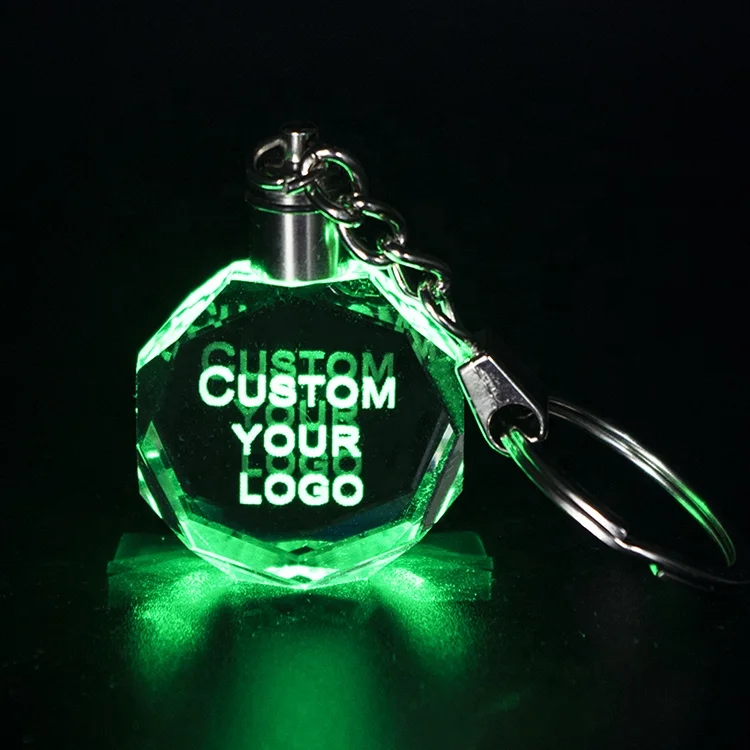 Factory cheap wholesale k9 blank LED lights crystal glass keychains custom 3d laser engraved car logo big size