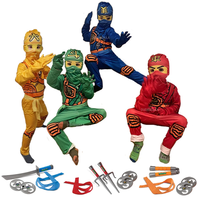  Костюмы для косплея Ninjago комбинезоны мальчиков комплекты одежды на Хэллоуин Рождество вечеринку уличные костюмы ниндзя с
