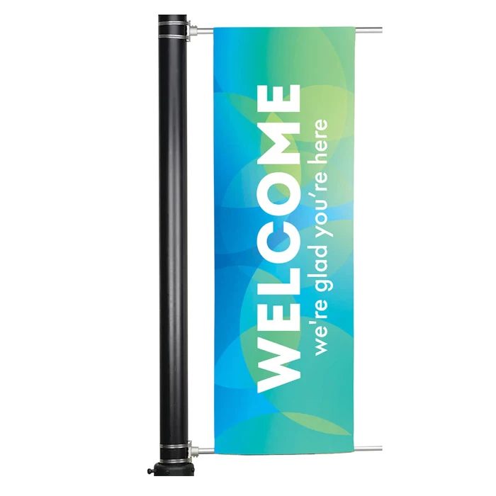 Promotion Custom Printed Logo Outdoor Events Displays Sublimation Campaign Advertising Double Sided PVC Street Light Pole Banner
