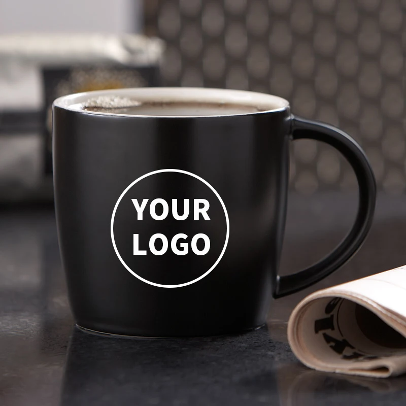 Wholesale Cheap Matte Black Outside White Inside Porcelain Tea Cup Custom Logo Printed Ceramic Coffee Mug For Promotional Gift