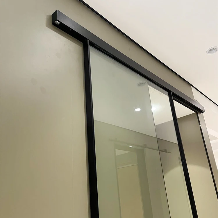 HDSAFE glass sliding barn doors hardware wall mounted room interior glass door soft closing black slim frame single sliding door