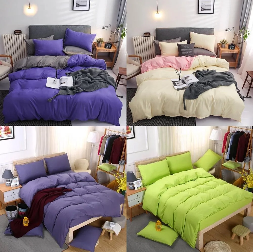 Cheap Yellow Solid Pure Color Blank One Flat Sheet One Duvet Cover Two Pillowcases 4pcs Bed Sheet Bedding Set