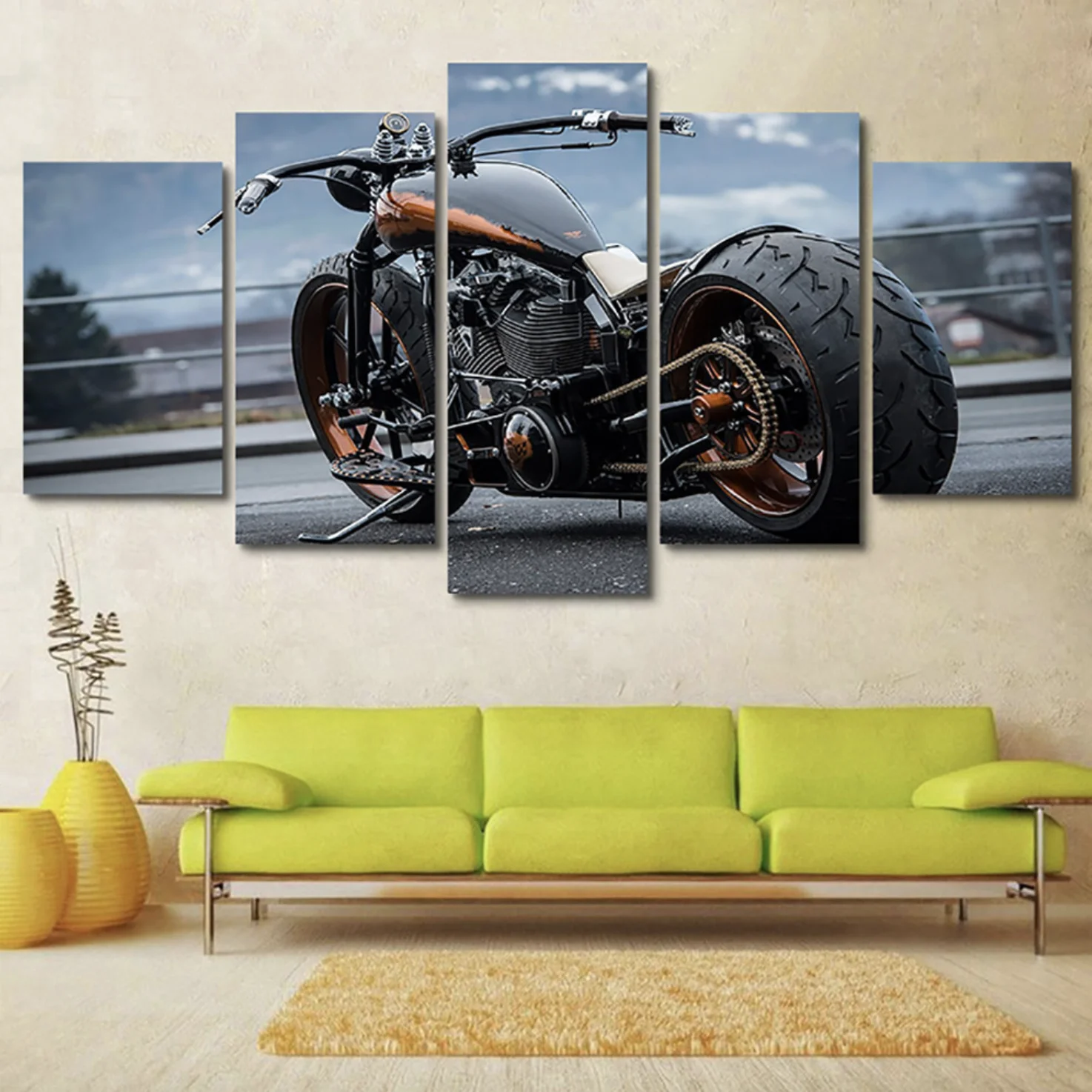 Modern No Framed Poster Art Orange Sport Racing Motorcycle Canvas Wall Print Painting for Decoration