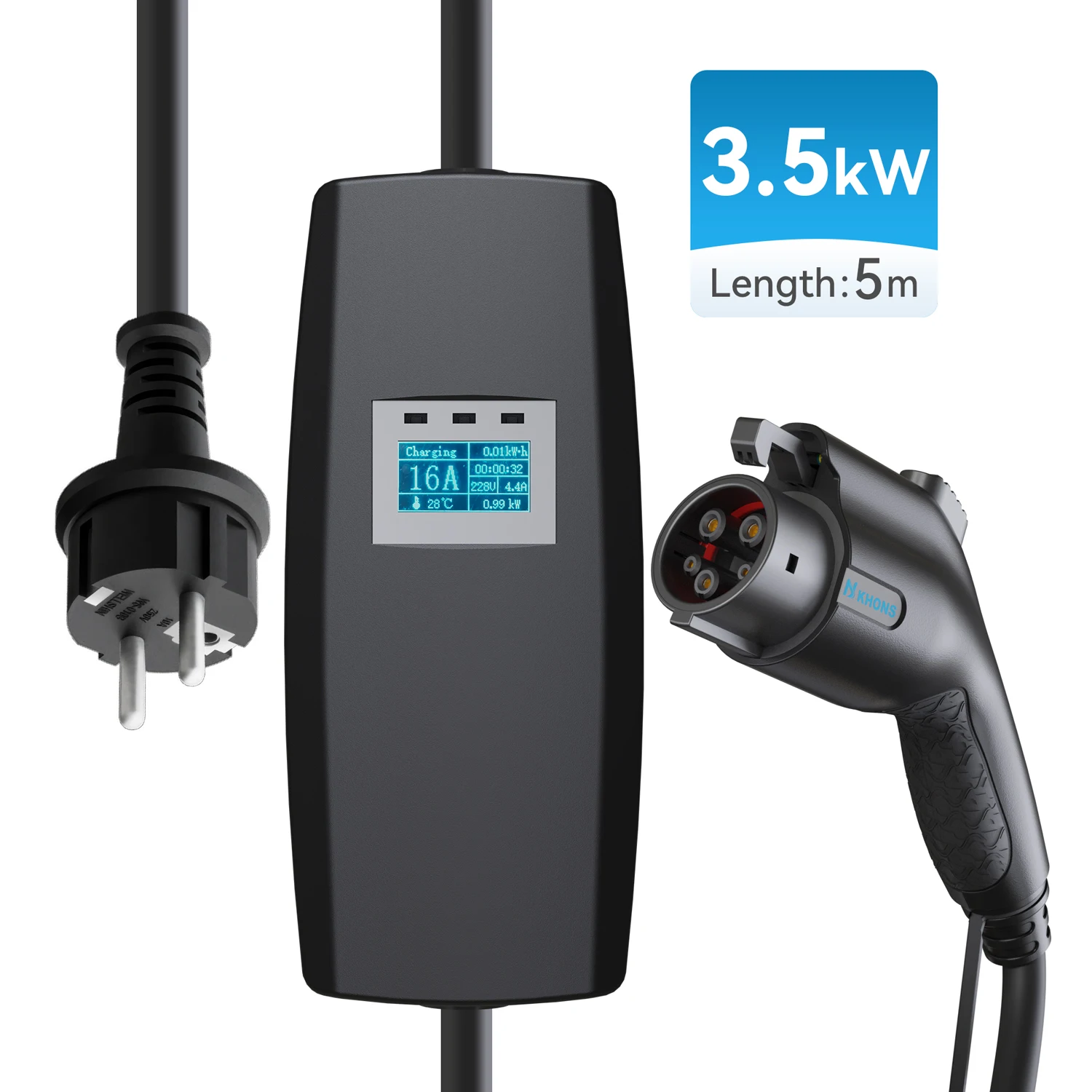 Khons 16A 32A Model 2 Electric Vehicle Charging Box Level 2 Mobile Charger Portable EV Charger Type 1 to schuko Plug