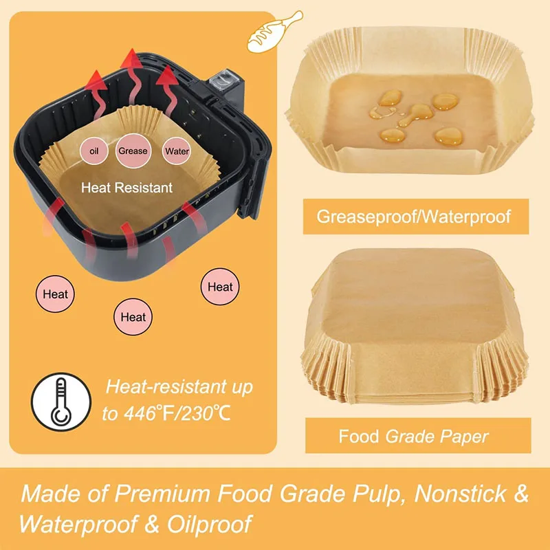 Wholesale Waterproof Greaseproof Disposable Air Fryer Food French Fries Paper Liner Custom Parchment Silicone Baking Paper Tray