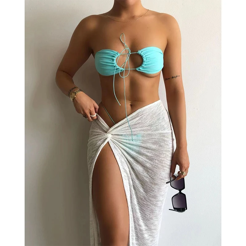 2023 OEM Three Piece Thong Bikini Set Designer Swimwear Thong Bikini Set Swimsuit Beach Wear Micro Mini Bikini