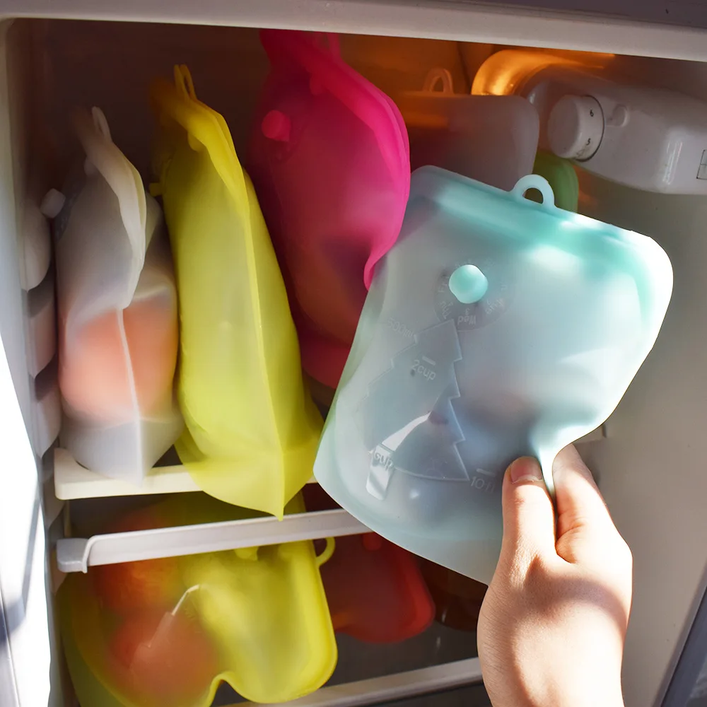 500ml 1000ml 1500ml reusable fridge freezer tea breast milk zip lock freshness bags silicone food storage bag