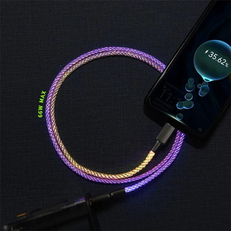 High Quality LED Shining USB Type-C Data Cable Mobile Phone Charging Cables for iPhone for Samsung Cell Phone Charging Cables