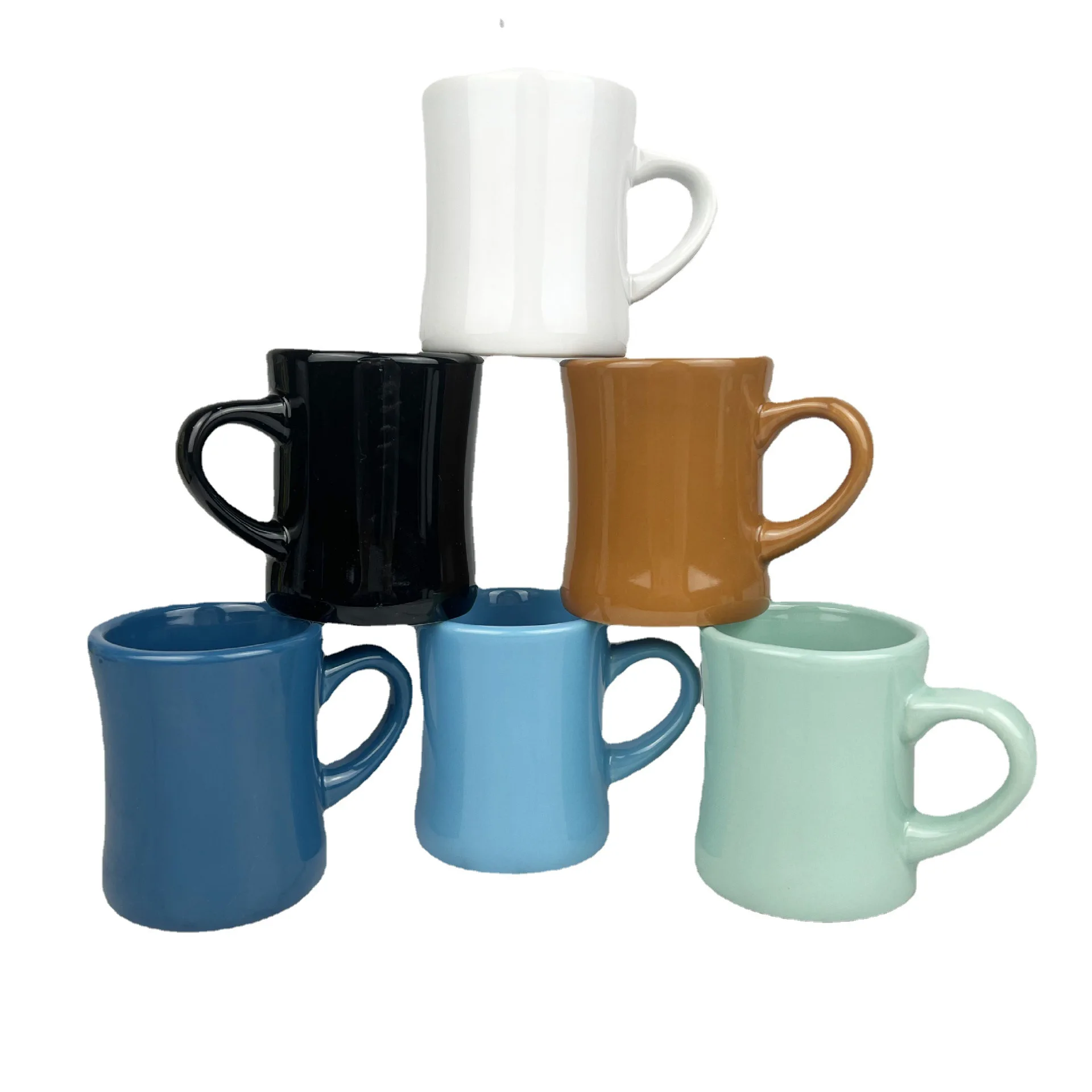 Custom Heavy Classic Vintage Retro Style Thick Printed Coffee Porcelain Printing Custom Logo Ceramic Cream White Cafe Diner Mugs