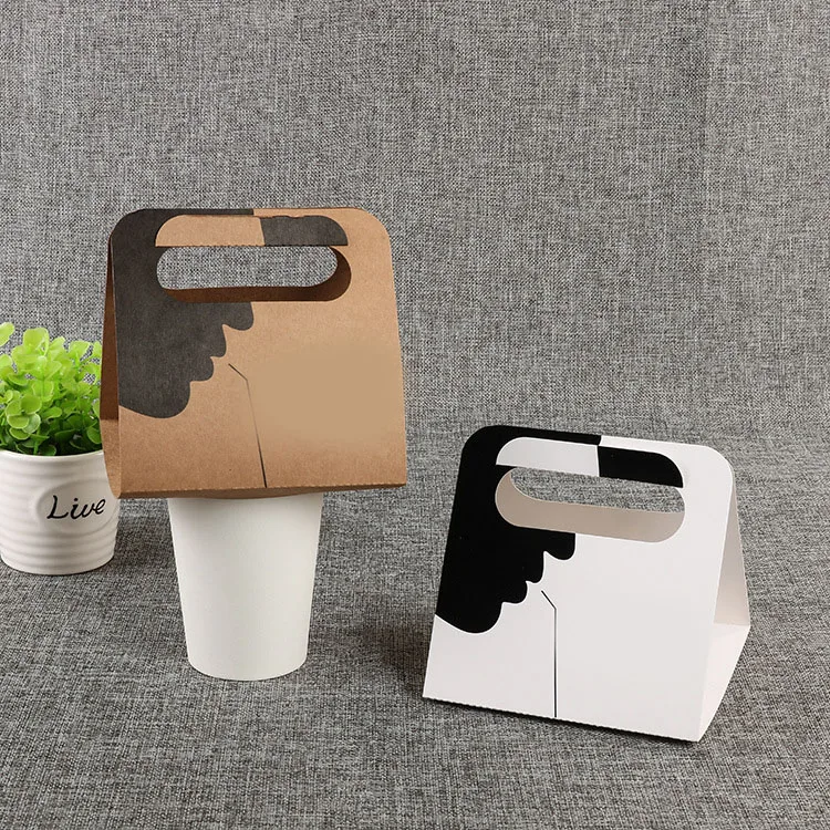 Custom Logo Disposable Takeaway 2 Cardboard Paper Drink Coffee Cup Carrier Holder With Handle