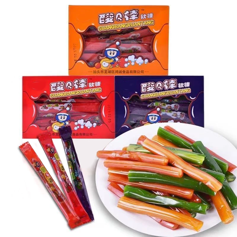 sticky gummy fruit flavored tooth drawing candy snacks confitera candy bar sour strip candy