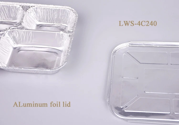 2 3 4 Compartment Disposable Food Aluminum Foil Container Fast Food Take out Foil Food Tray with Lids