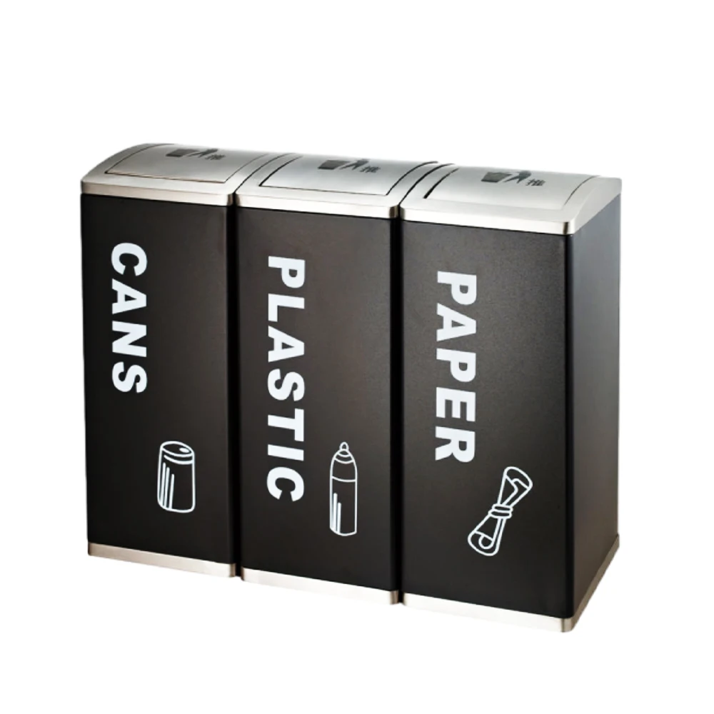 3 In 1 Stainless Steel Free Design Top Lid and Silk Printing Standing Recycle Bin 201 Stainless Steel Recycle Bin for Outdoor