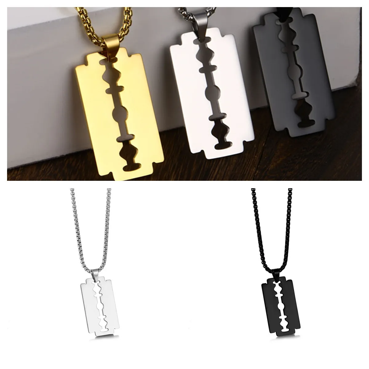 Wholesale Fashion Blade Necklace Meaning Jewelry Silver/18k Gold/Black High Quality for Men