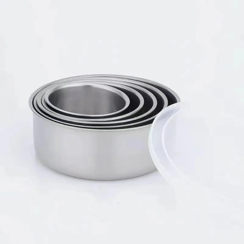 Stainless steel round sealed storage box with lid household fresh-keeping bowl kitchen gift five-piece fresh-keeping box