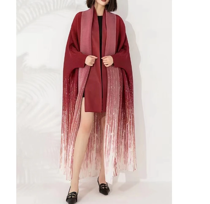 2024 Bohemian High Quality Miyake Abaya Dubai Muslim Pleat Women Dress Turkey Print Plus Size Loose Long Gown  Cardigan Robe