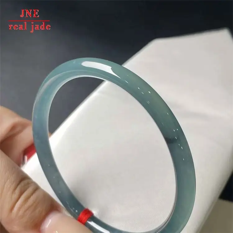 Jadeite Myanmar Natural A- Type Jade Blue Water Jingle Jade Bracelet Light Purple Background Water Bowl Head Good Jade Bracelet