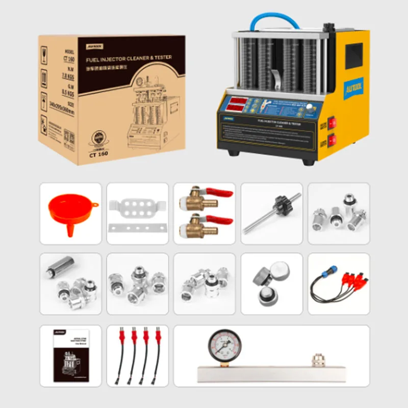 AUTOOL CT160 Car Fuel Injector Heating Cleaning & Tester Machine Ultrasonic Cleaner Gasoline Fuel Injector 4-Cylinders 110V 220V