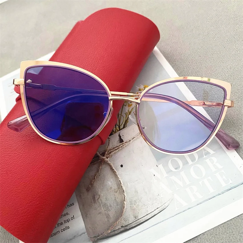 women anti blue light cateye spring hinge metal black green lunett photogray antireflet 2024 optical photochromic glasses woman