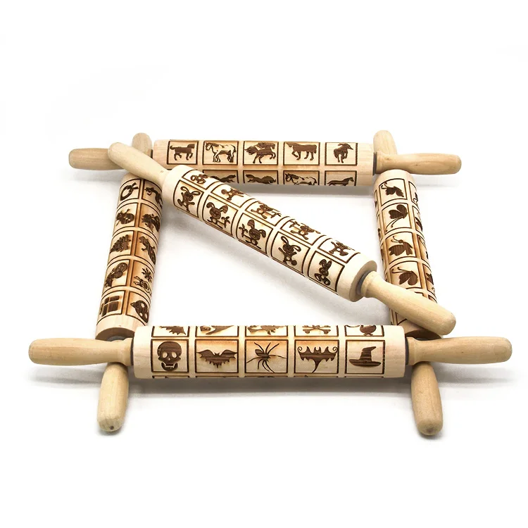 Hot selling manual wooden embossed rolling pin with low price
