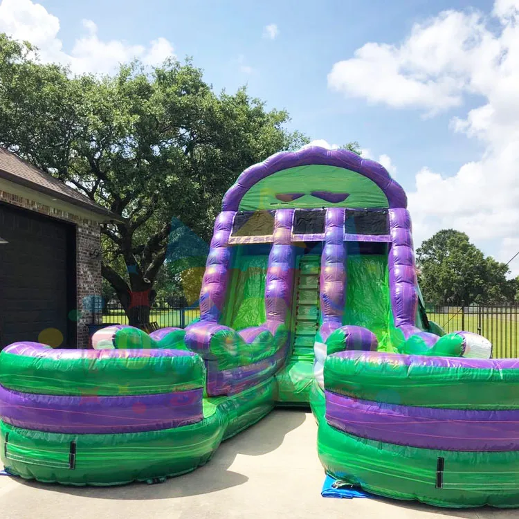 18 ft commercial grade backyard kids entertainment jumper castle  toboggan gonflable inflatable blue dual lane waterslide