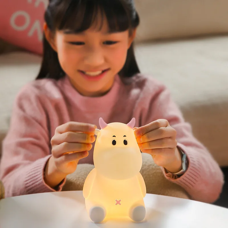 Cute cow silicone pat night light phone stand nightlight atmosphere light for bedroom reading indoor decoration
