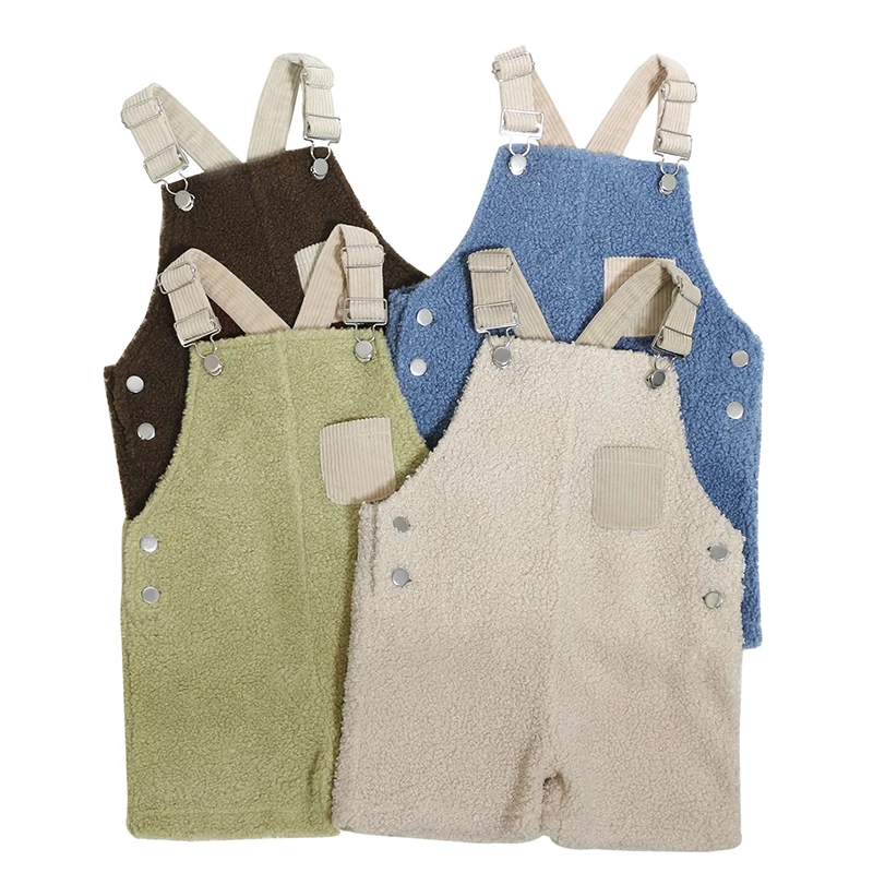 New Arrival Kids Girls Clothing Autumn Warm Contrast Color Overalls Woven Suspender Jumpsuit With Pockets Overalls