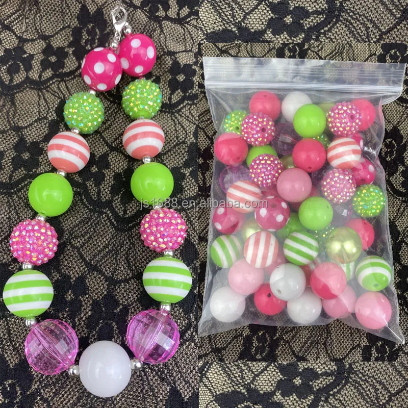 DIY 20mm green Rose red mixed style rhinestones bubblegum beads bulk phone chain acrylic beads for bracelet making